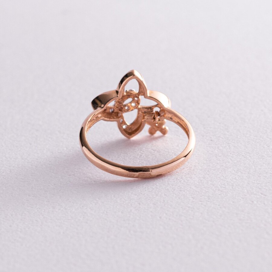 Золотое кольцо "Цветок-клевер" с фианитами к04932