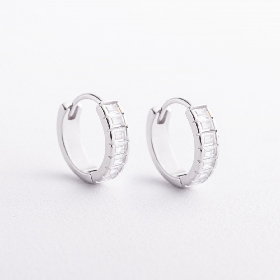 Серебряные серьги - кольца с фианитами 123557