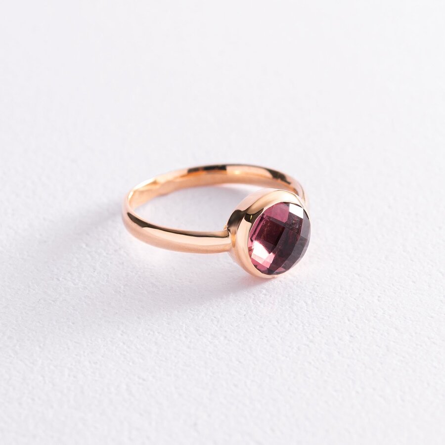 Золотое кольцо с розовыми фианитами к06837