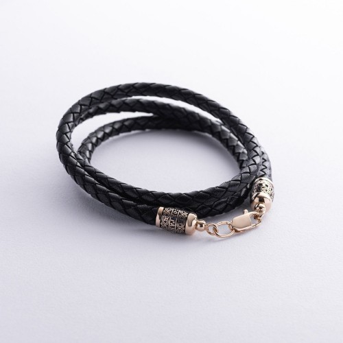 Шкіряний шнурок з золотими вставками кол01423