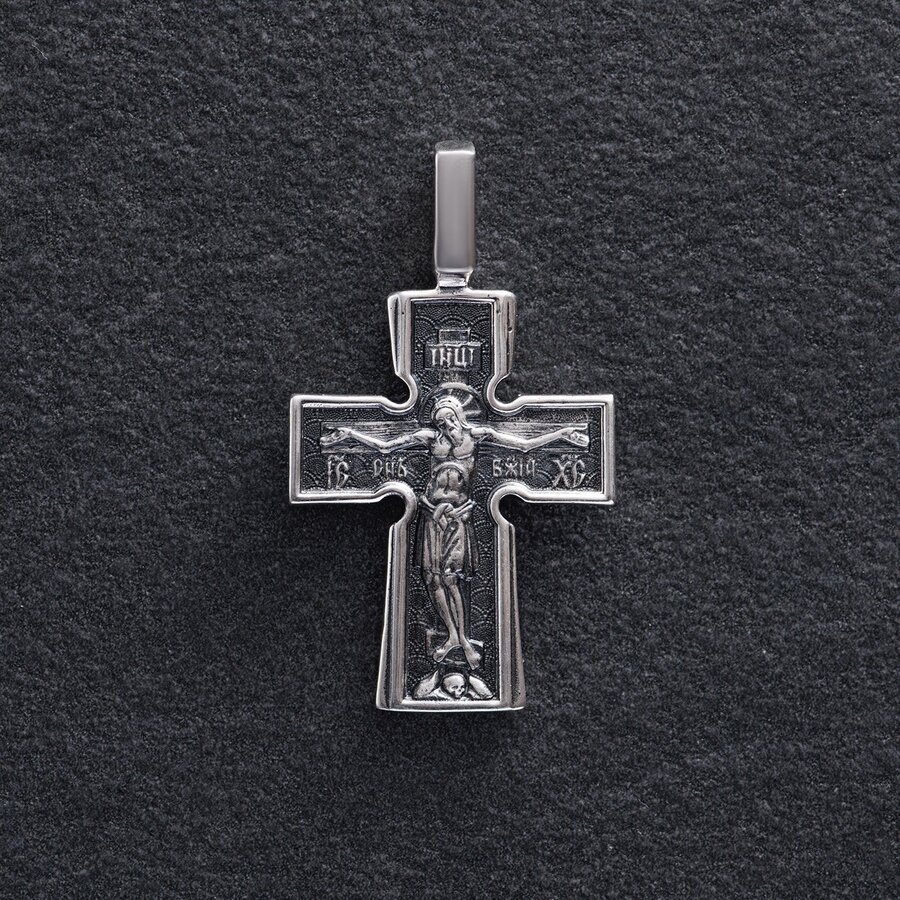 Серебряный православный крестик с чернением " Распятие. Божия Матерь" Воплощение". Пять святителей" 13437