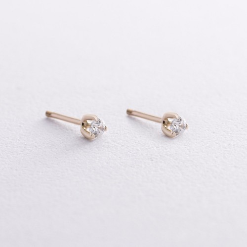 Золоті сережки - пусети з фіанітами (3 мм) с03618