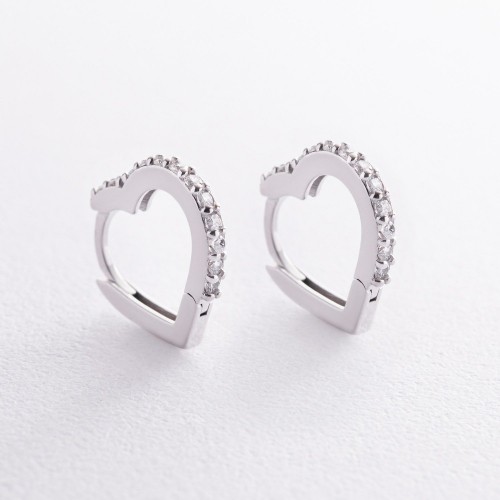 Серебряные серьги "Сердечки" с фианитами OR111550