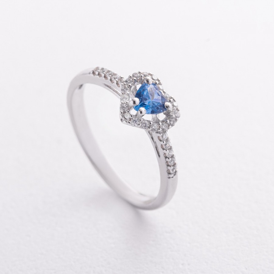 Серебряное кольцо "Сердечко" (топаз London Blue, куб. цирконий) 1924/1р-QLB