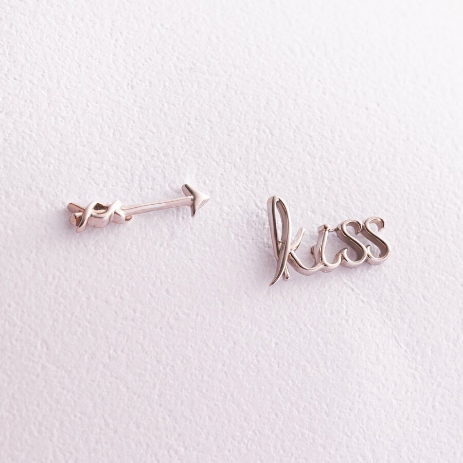 Сережки - пусети "Kiss" у білому золоті с07674