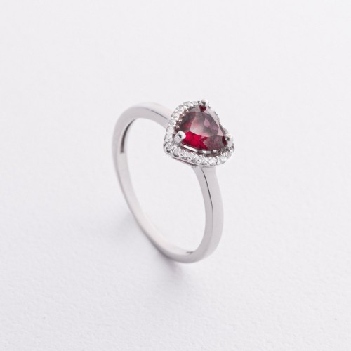 Серебряное кольцо "Сердечко" с рубином и фианитами 1857/1p-HRUB