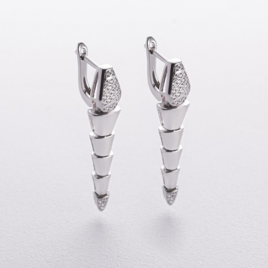 Серебряные серьги "Змеи" с фианитами 123531