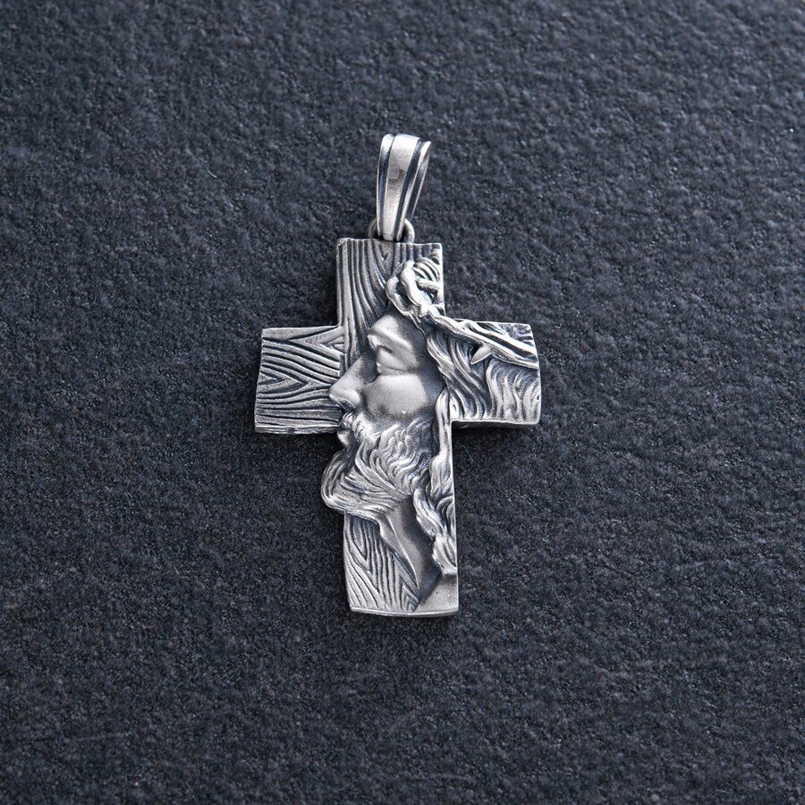 Срібний хрест "Ісус Христом у терновому вінці на дереві" 7028