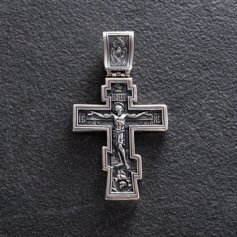 Серебряный крест "Распятие Христово. Молитва" 133012