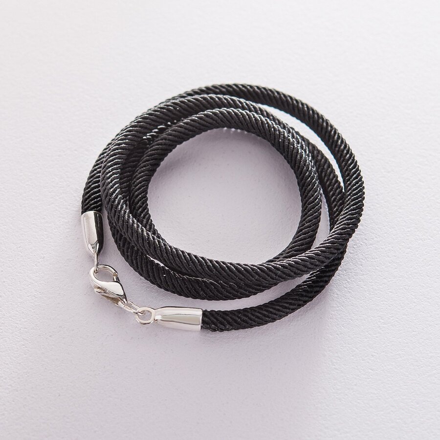 Шелковый шнурок с гладкой серебряной застежкой (4мм) 18421