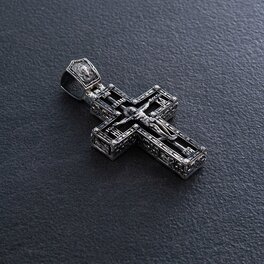 Мужской православный крест "Распятие" из эбенового дерева и серебра 1070