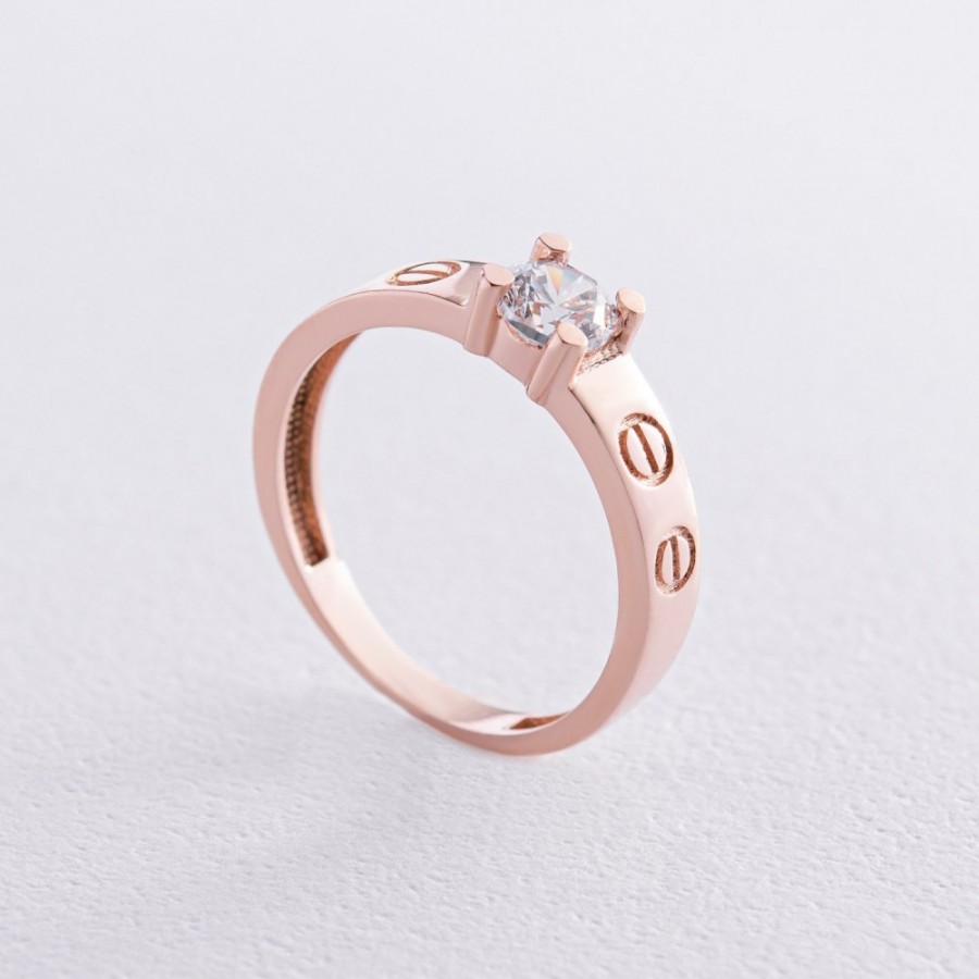 Золотое кольцо "Love" с фианитами к06907
