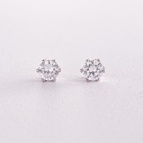 Серебряные серьги - пусеты с фианитами 12623