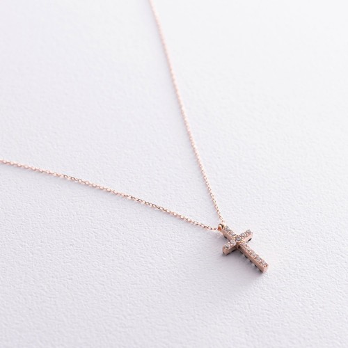 Золотое колье "Крестик" с черными и белыми фианитами кол00808