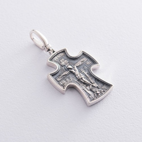 Серебряный православный крест "Распятие Христово. Святитель Николай" 132491