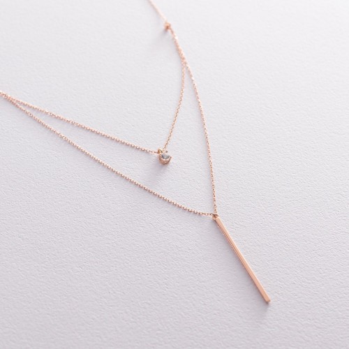 Двойное золотое колье "Хлоя" с фианитом кол01865