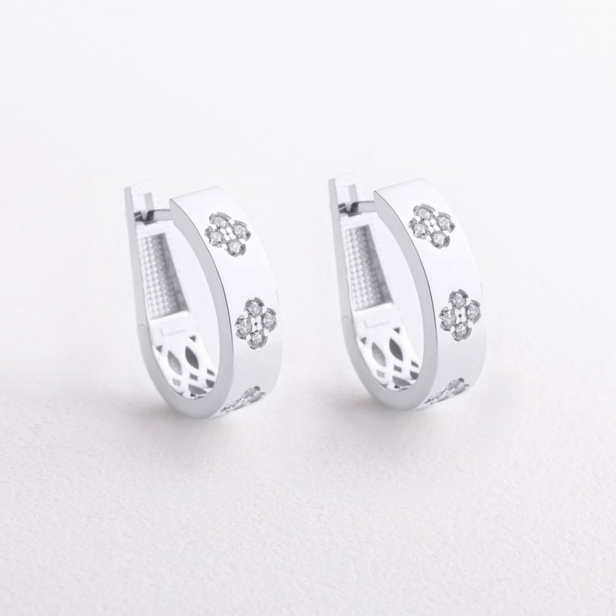 Серьги "Клевер" с фианитами (белое золото) с09684