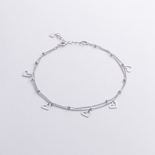 Срібний браслет "Сердечки та кульки" на ногу 905-01602