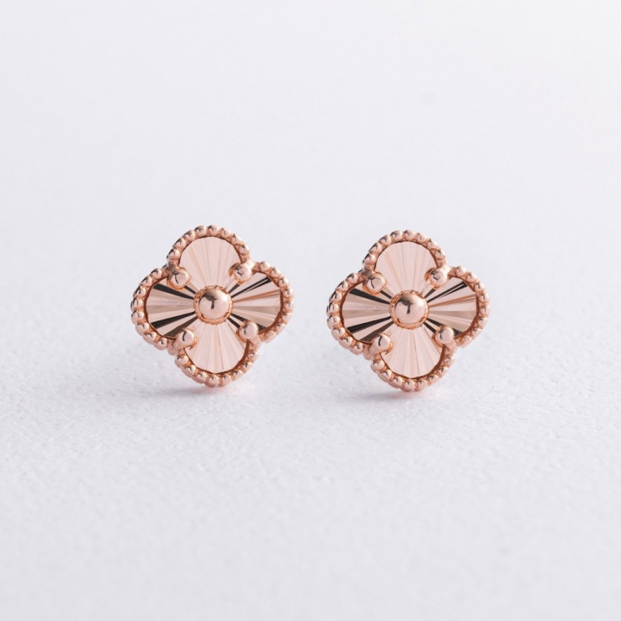 Cерьги - пусеты "Клевер" в красном золоте с08883