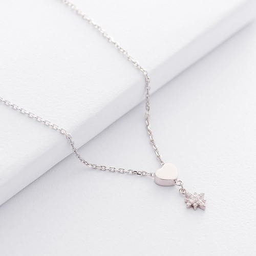 Серебряное колье с сердечком (фианит) 18783