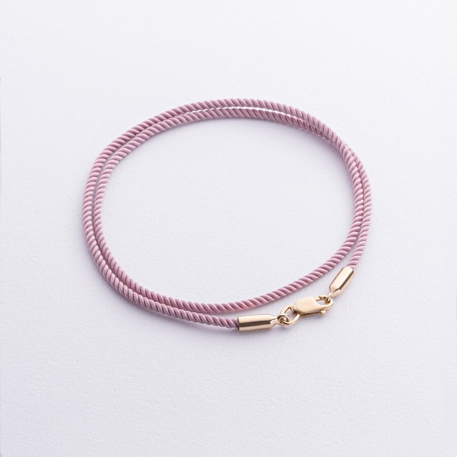 Шовковий рожевий шнурок з гладкою золотою застібкою (2 мм) кол02008