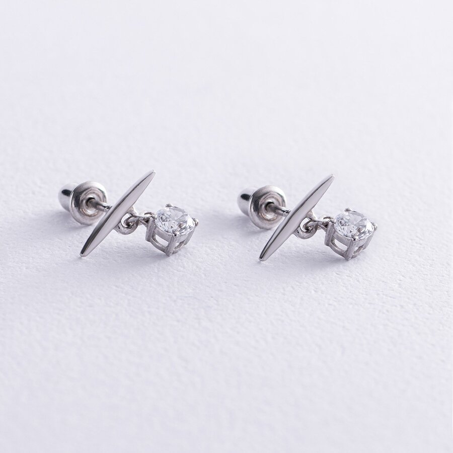 Срібні сережки - пусетами "Естер" з фіанітами 123219