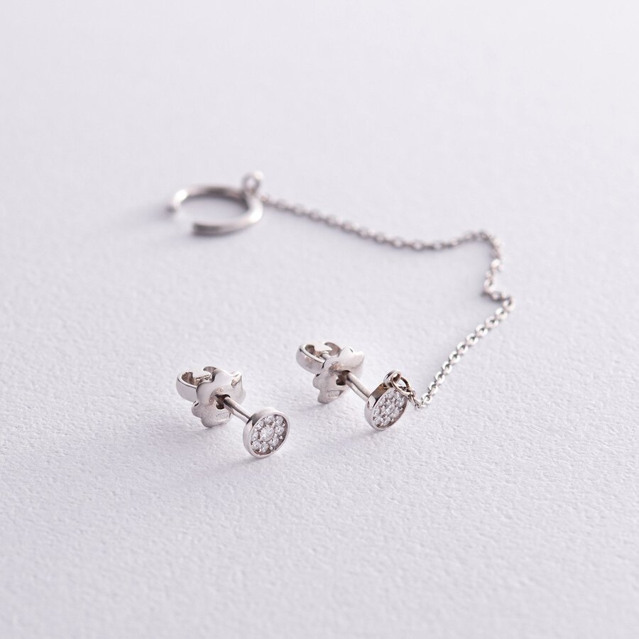 Асиметричні срібні сережки - пусети з фіанітами (сережки - каффа) 902-00898