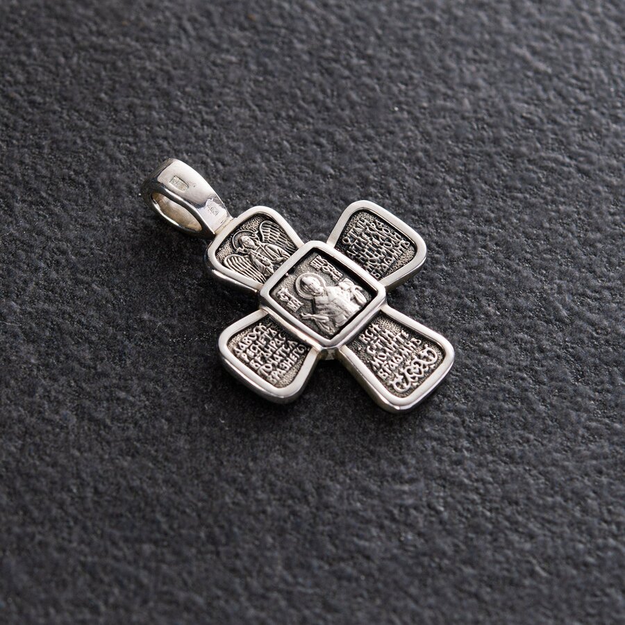 Православный серебряный крест "Распятие. Святой Николай" (чернение) 132493
