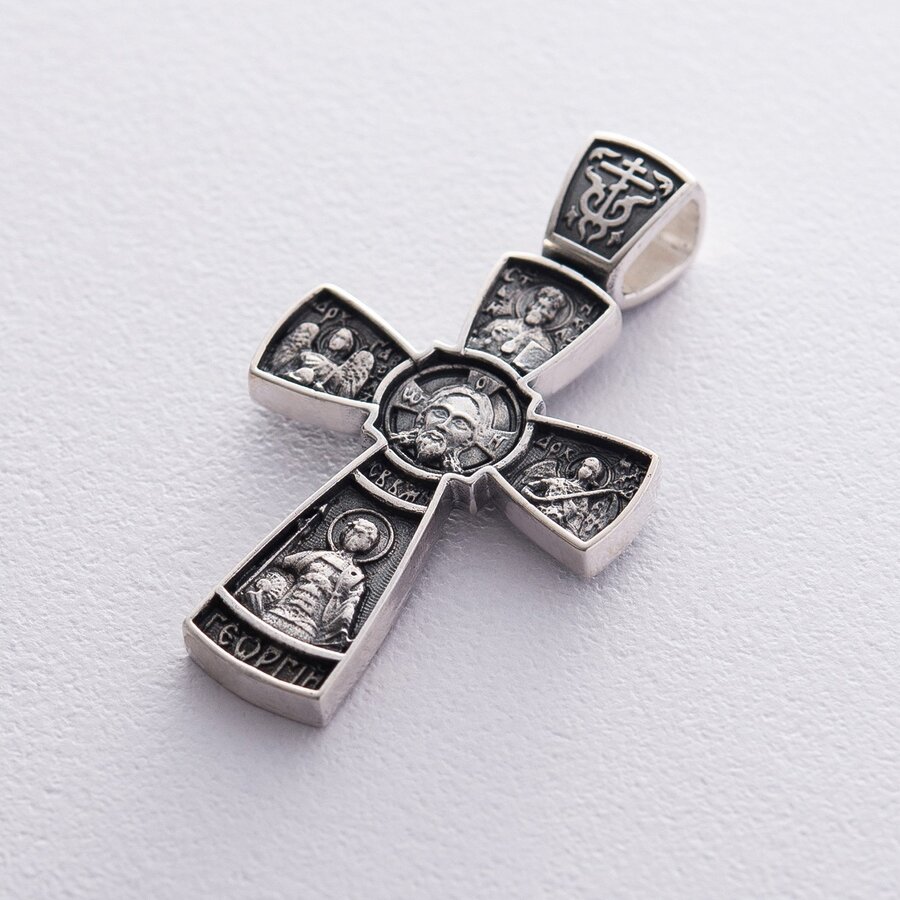 Срібний православний хрест з чорнінням 132558