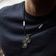 Срібний хрест "Розп'яття. Спаси і Збережи" на шнурку (ебенове дерево) 819
