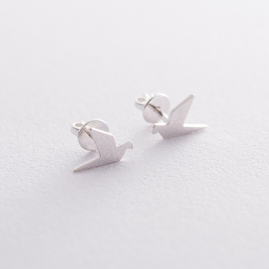 Срібні сережки-пусети "Літаючі пташки" 122639