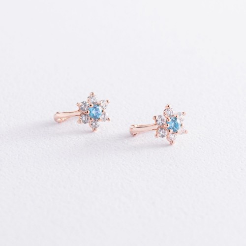 Золотые детские серьги "Цветочки" с фианитами с03530