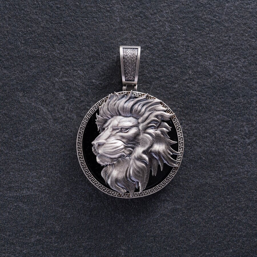 Срібний кулон "Лев" (онікс) 1251