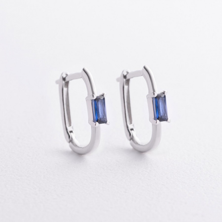 Серебряные серьги с синтетическими сапфирами 2614/1р-HSPH