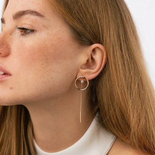 Золоті сережки - протяжки "Kamila" з фіанітами с09227