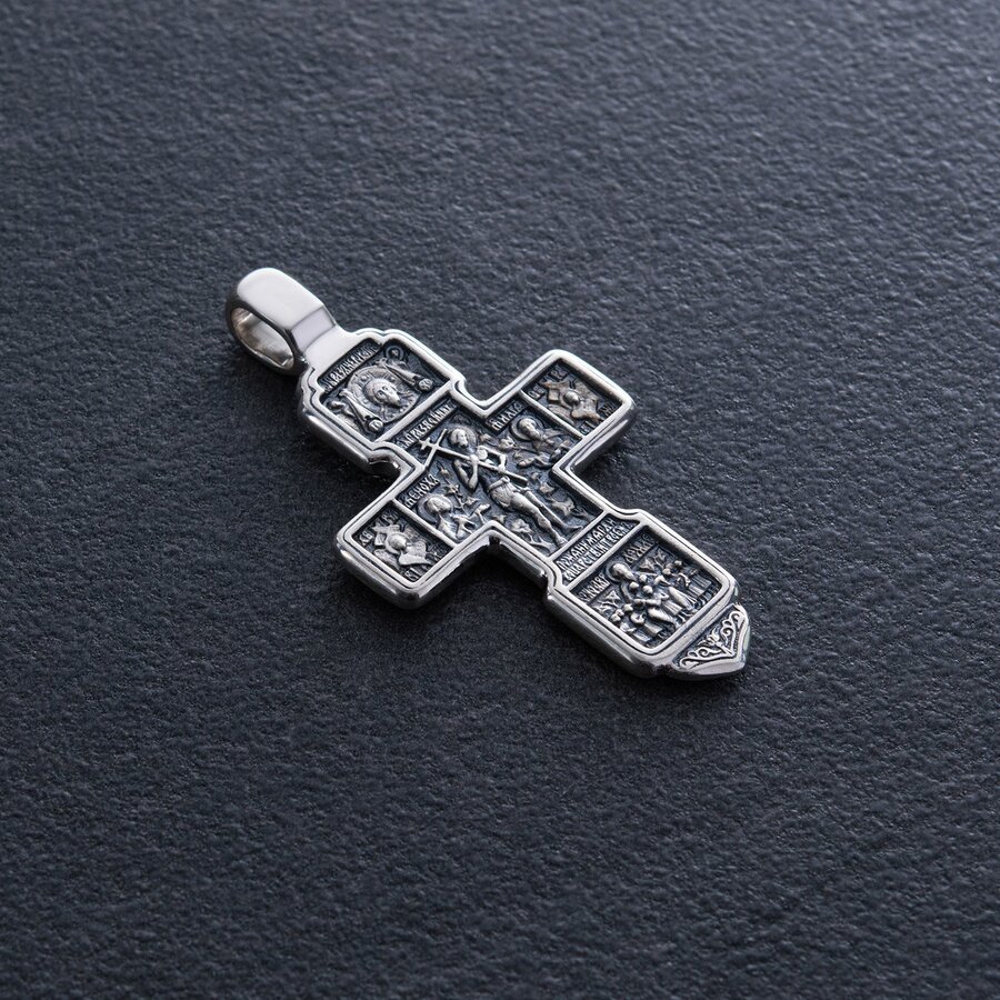 Срібний православний хрест "Розп'яття. Вхід розсудливого розбійника до раю" (чорніння)  13087