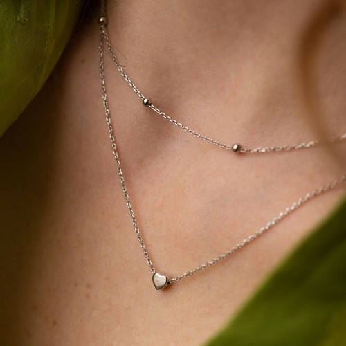 Подвійне срібне кольє "Сердечко та кульки" 908-01239