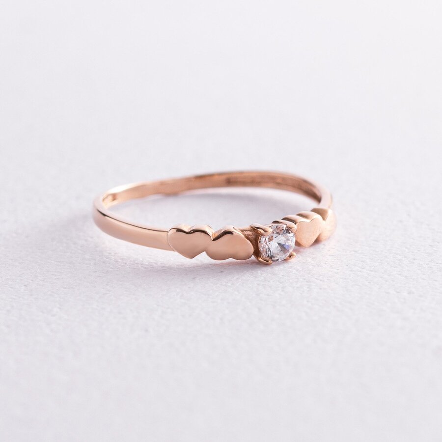 Золотое кольцо "Сердца" с фианитом к04993
