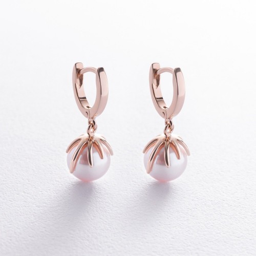 Серьги в красном золоте (культ. пресн. жемчуг) с08583