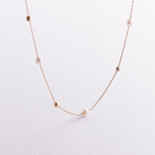 Золоте кольє "Кульки" з перлами кол02031