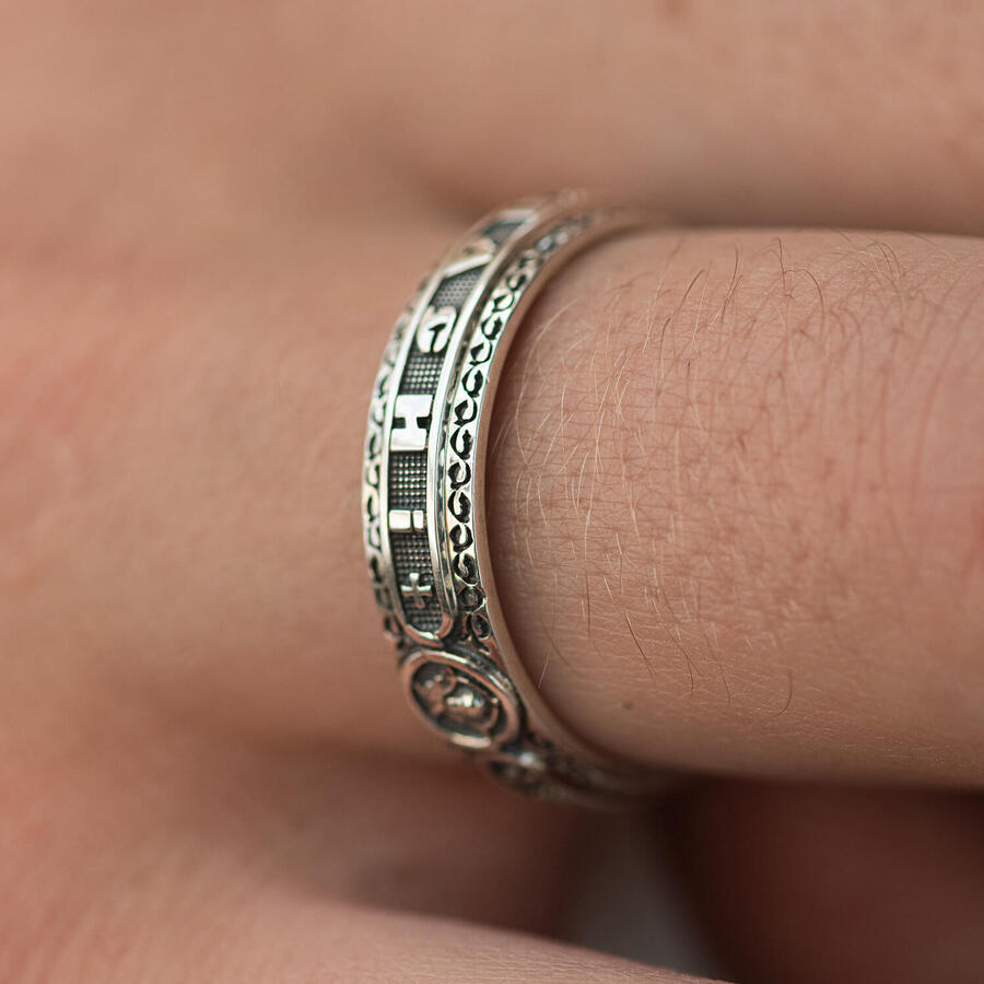 Серебряное кольцо "Спаси і збережи" ку-1