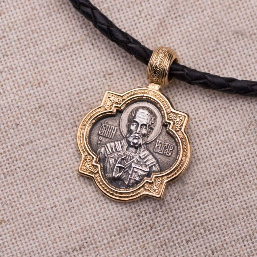 Серебряная подвеска "Святой Николай Чудотворец" с позолотой 131667