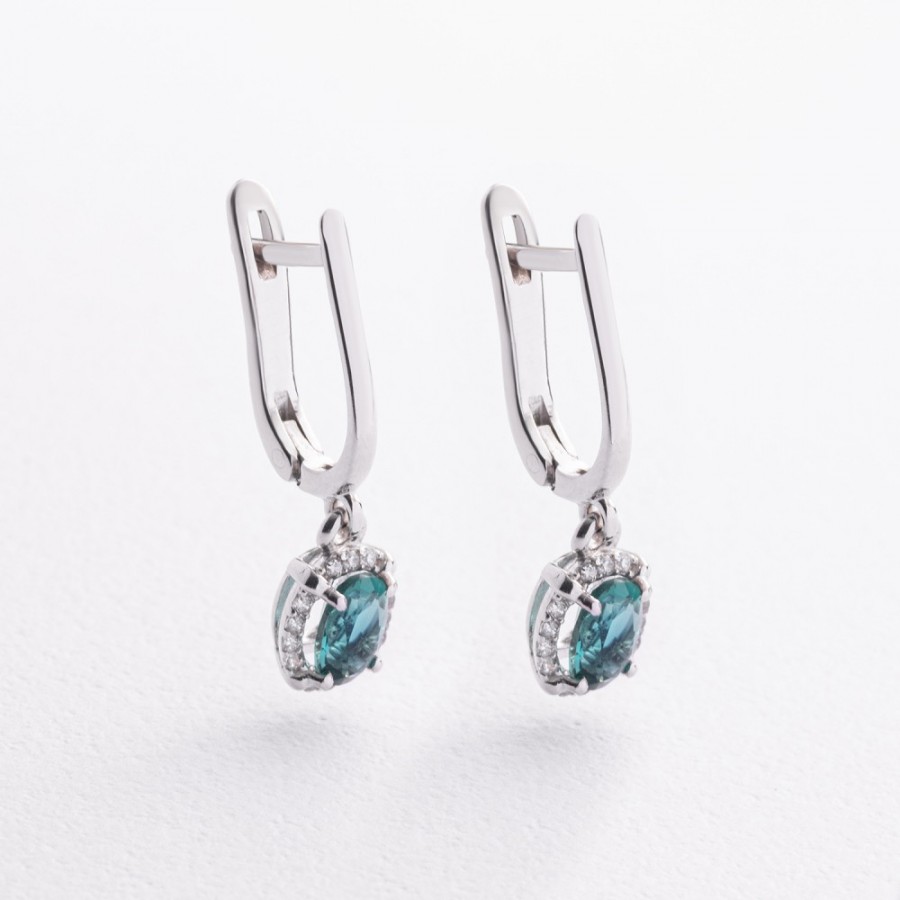 Серебряные серьги (зеленый кварц, куб. цирконий) 2636/1р-QGR