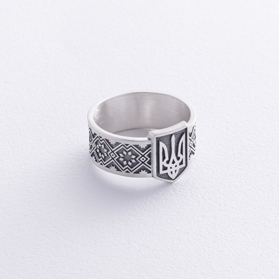 Серебряное кольцо "Герб Украины - Тризуб. Вышиванка" 1301