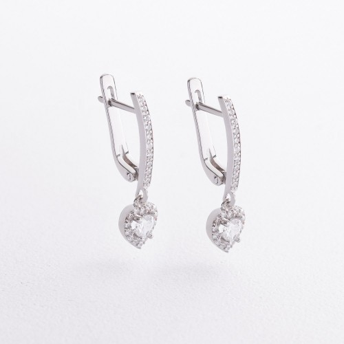 Серебряные серьги "Сердечки" с фианитами 902-01568