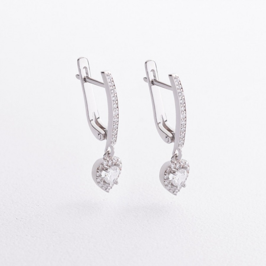 Срібні сережки "Сердечки" з фіанітами 902-01568