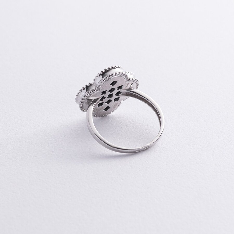 Серебряное кольцо "Клевер" (оникс) 112771
