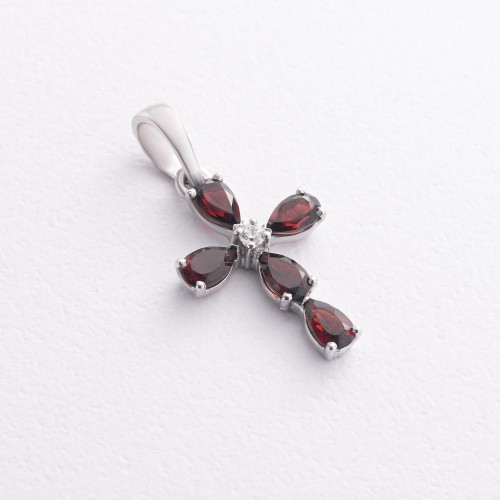 Серебряный крестик (гранат, куб. цирконий) 3050/1р-GARN