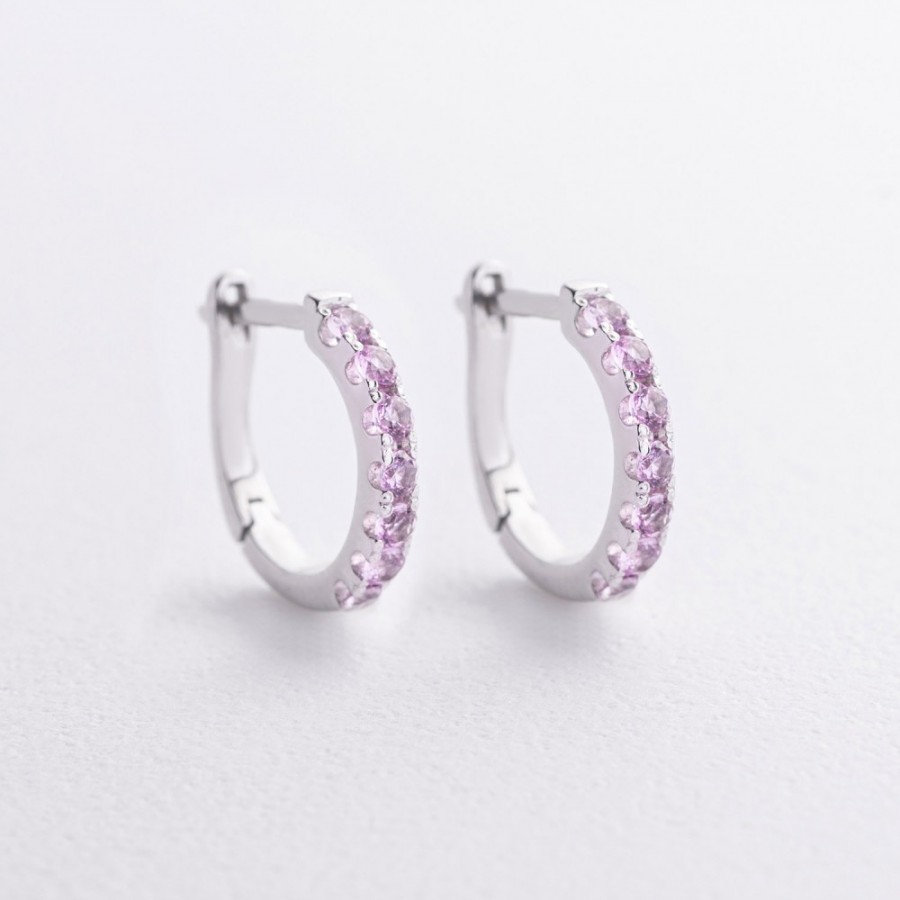 Срібні сережки з рожевими синтетичними сапфірами 2579/1р-PSPH