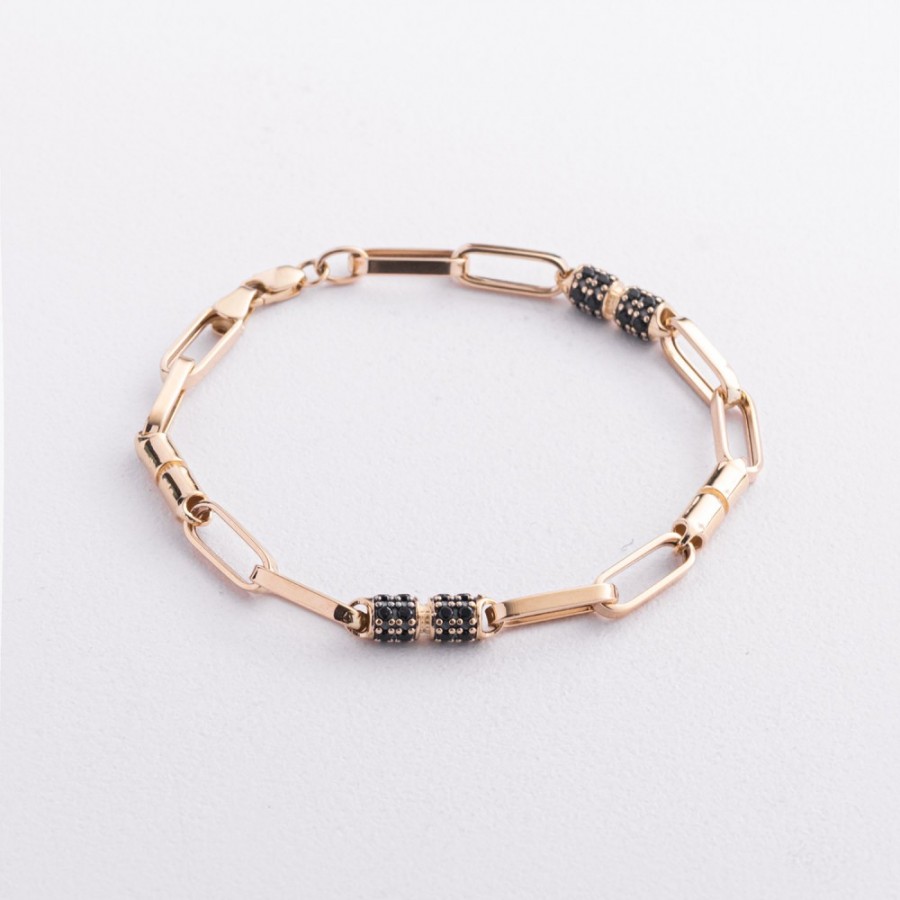 Золотий браслет "Lucile" (чорні фіаніти) б05839